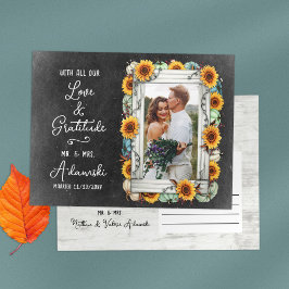 Tack Solrosblomma Pumpkin Fall Chalkboard Photo Vykort