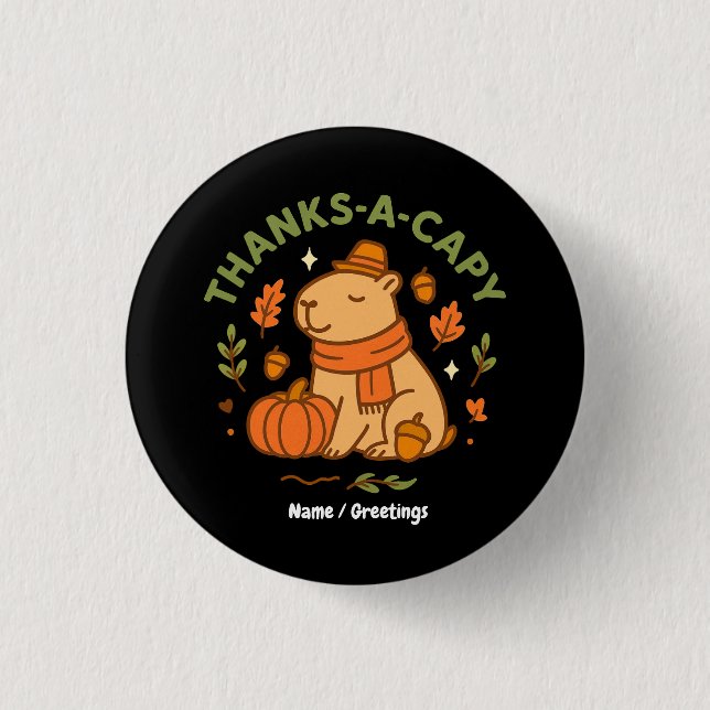 Tack-som-Capy Söt Capybara Thanksgiving Retro Knapp (Framsida)