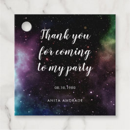 Tack som kommer till min Party Galaxy Birthday Spa Gåvor Etiketter