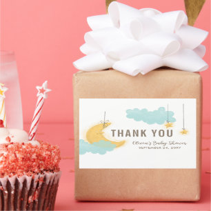 Tack som leker Måne Stars Clouds Baby Shower Rektangulärt Klistermärke