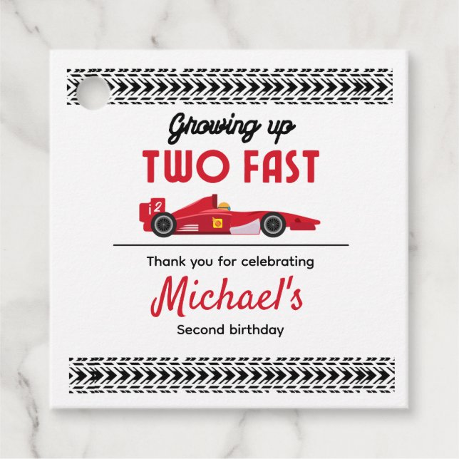 Tack som växer upp två Fast Red Tävling Car Boy 2 Gåvor Etiketter (Framsida)