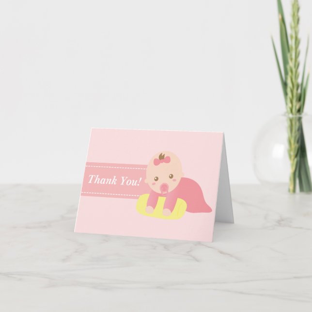 Tack - Söt babypige med rosa band Kort (Framsida)