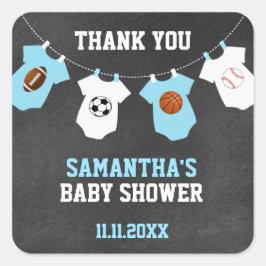 Tack Sports Tema Baby Shower Chalkboard Boy Fyrkantigt Klistermärke