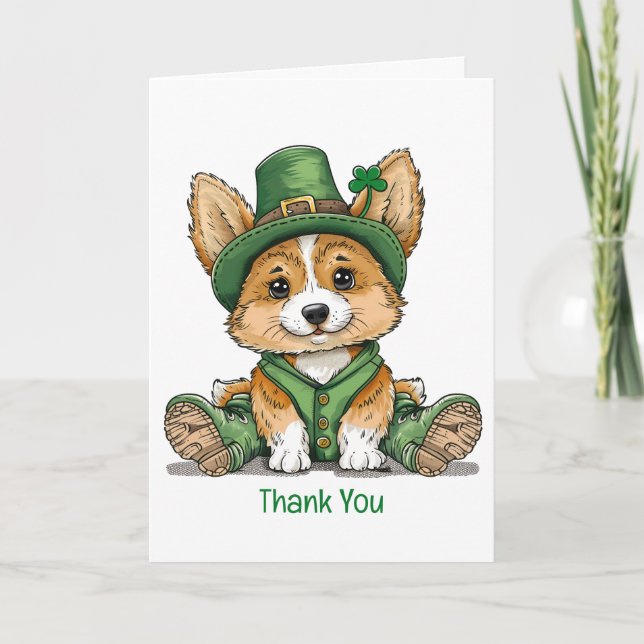 Tack St. Patrick's Day Corgi Hund Kort (Framsida)