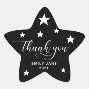 Tack Stars Baby Shower Party Stickers Svart Stjärnformat Klistermärke
