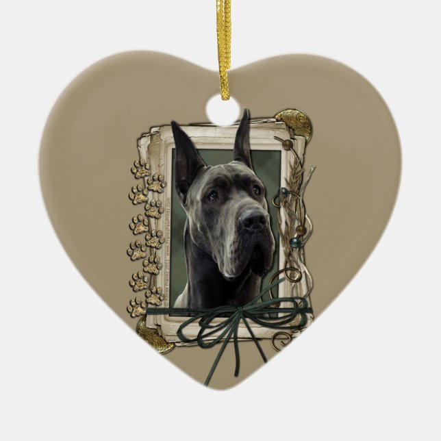 Tack - sten tafsar - great dane - grå färg julgransprydnad keramik (Framsidan)