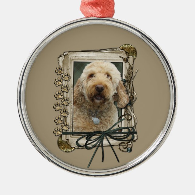 Tack - stentassar - GoldenDoodle Julgransprydnad Metall (Framsidan)