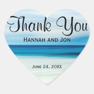 Tack Sticker för ett Beach Wedding Hjärtformat Klistermärke