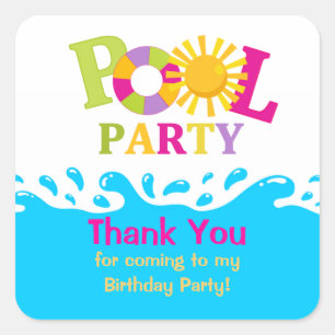 Tack Sticker för vatten Stänk Girl Bassäng Party Fyrkantigt Klistermärke