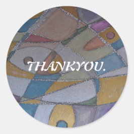 TACK STICKERS AV KONSTNÄREN PAULA REILLY. RUNT KLISTERMÄRKE