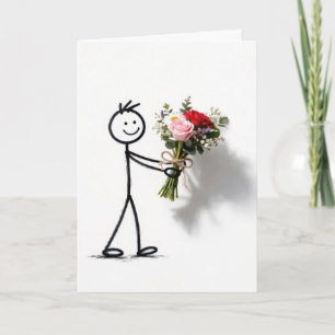 Tack Stickman Med Rosbukett Kort
