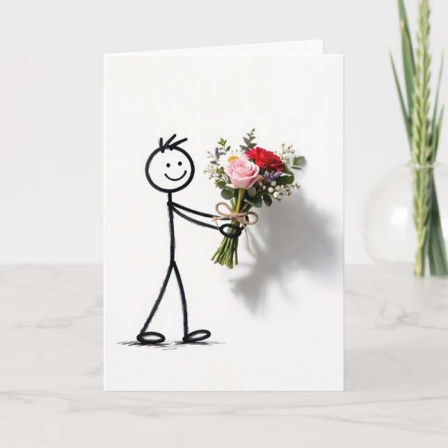Tack Stickman Med Rosbukett Kort (Framsida)