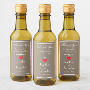 Tack Stone-Beige Rött Hjärta Vitt Script Mini Vinetikett