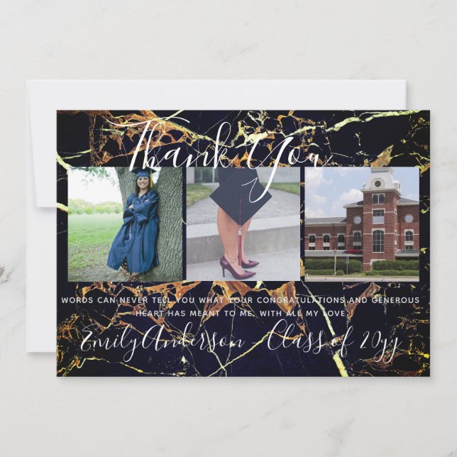 Tack Studenten Card 3 x FOTO-kollage MARBLE (Framsida)