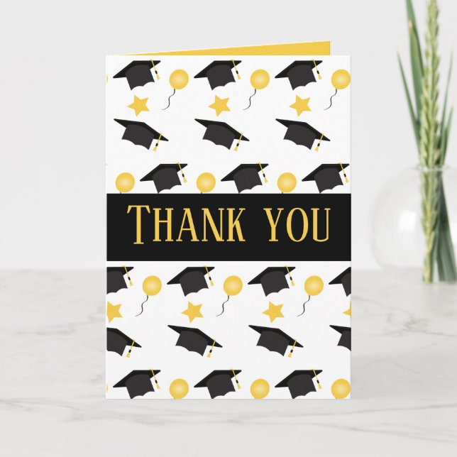 Tack Studenten Hat Balloons Gult Black (Framsida)