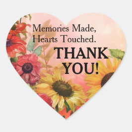 🌻 Tack Sunny Petals & Scarlet Blooms Hjärtformat Klistermärke