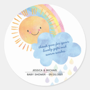 Tack Sunshine Rainbow Baby Shower Runt Klistermärke
