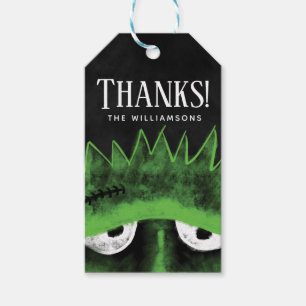 Tack svart & gröna Frankenstein Halloween Presentetikett