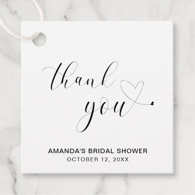 Tack Svart och Vitt Hjärtas Bröllopsdusch Gåvor Etiketter (Framsida)