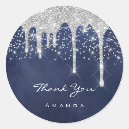 Tack, svensk 16:e Möhippan Bröllop Blue Navy Favor Runt Klistermärke