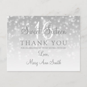 Tack Sweet 16 Silver Bokeh Gnistra Ljus Vykort