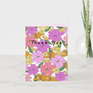 Tack Sweet Orange Rosa Grönt Handdragen Blommigt Anteckningskort