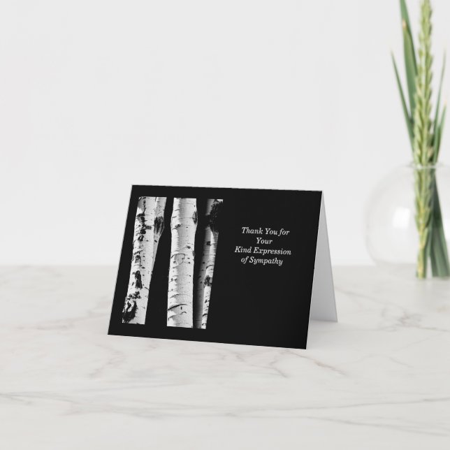 Tack Sympathy Aspen Black White Note Card Kort (Framsida)