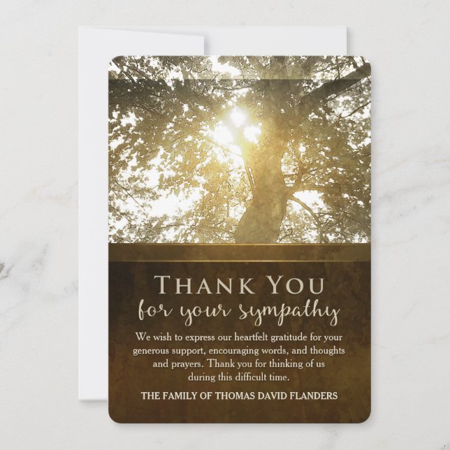 Tack Sympathy Card Golden Träd Nostalgia (Framsida)