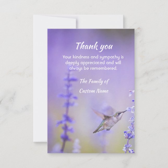 Tack Sympati Kolibri Lavendel Blommig Kort (Framsida)