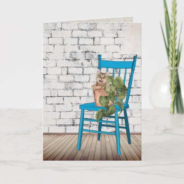 Tack Tabby katt i krukväxter Kort (Framsida)
