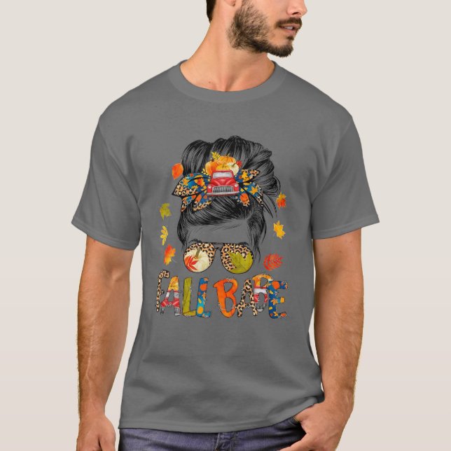 Tack, tack, Fall Babe Fall Mamma Bless Messy Bun L T Shirt (Framsida)
