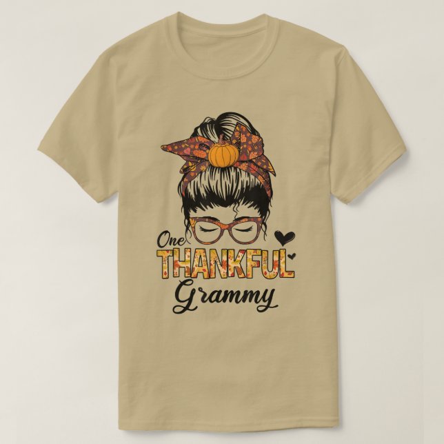 Tack, tack, Grammy Funny Messy Bun Fall Autumn T Shirt (Design framsida)