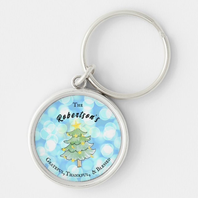 Tack, tack och lycka till med personligen rund silverfärgad nyckelring (Framsidan)