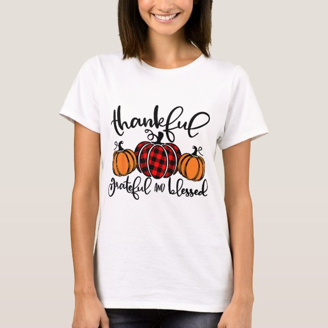 Tack, tack vare tacksamma, välsignade röda plottad t shirt (Framsida)