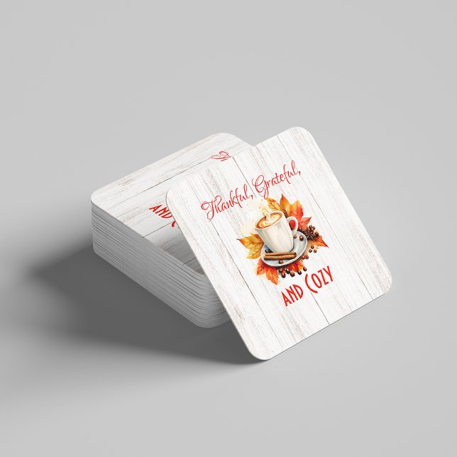 Tack, tacksam och Mysigt - Thanksgiving Underlägg Papper Kvadrat (Skapare uppladdad)