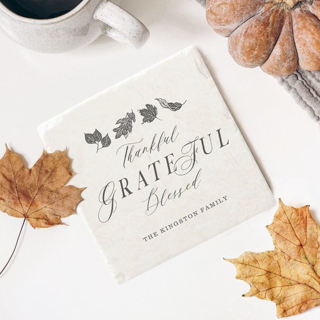 Tack, tacksam, välsignad skript Höst löv Stenunderlägg (Thankful, Grateful, Blessed Script Fall Leaves Stone Coaster)
