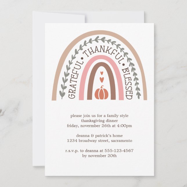 Tack, tacksam, välsignad Thanksgiving Inbjudningar (Framsida)
