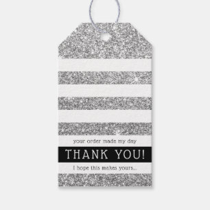 TACK TAG modern randig lyx silver glitter Presentetikett