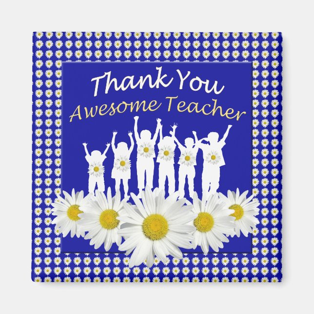 Tack Teacher Magnet med Daisy och barn (Framsidan)
