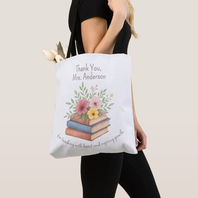 Tack Teacher - Watercolor Bokar & Flowers - Tygkasse (Närbild)