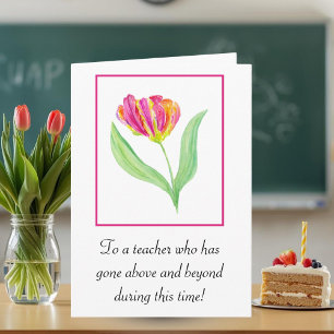 Tack Teacher Watercolor Parrot Tulips Kort