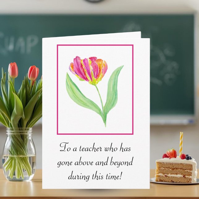 Tack Teacher Watercolor Parrot Tulips Kort (Skapare uppladdad)