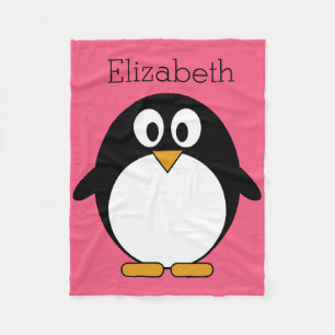 Täck Tecknad penguin Illustration Shock rosa Blac Fleecefilt