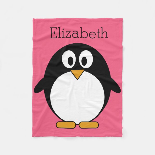 Täck Tecknad penguin Illustration Shock rosa Black Fleecefilt (Framsidan)