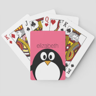Täck Tecknad penguin Illustration Shock rosa Black Spelkort