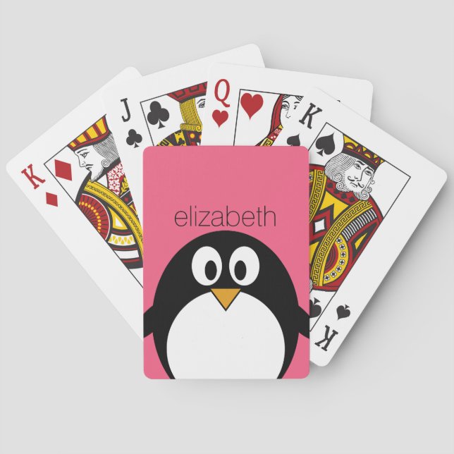 Täck Tecknad penguin Illustration Shock rosa Black Spelkort (Baksidan)