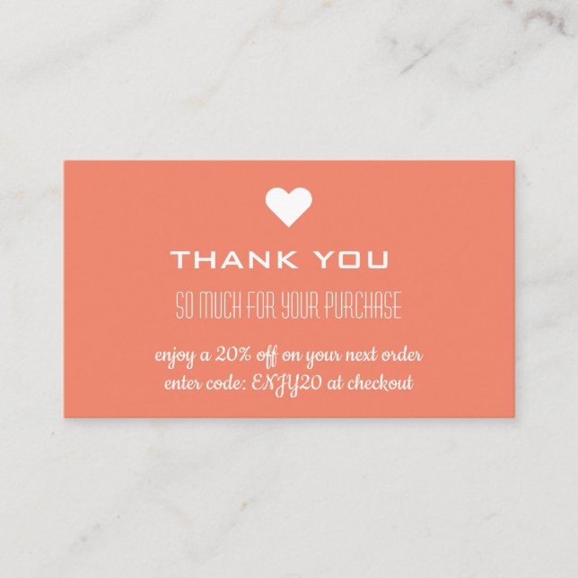 Tack Terracotta Discount Heart Visitkort (Framsida)