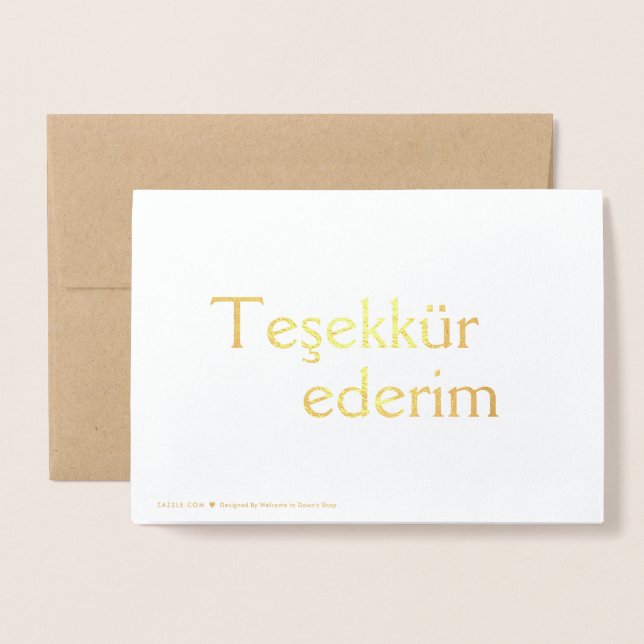 Tack (Teşekkür ederim) på turkiska Blank Folierat Kort (Baksida med kuvert)