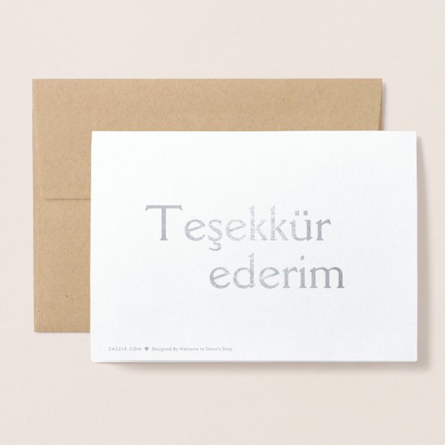 Tack (Teşekkür ederim) på turkiska Blank Folierat Kort (Baksida med kuvert)