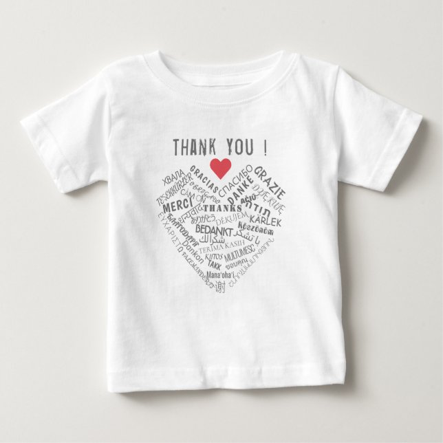 Tack Text Baby T-Shirt med hjärta (Framsida)